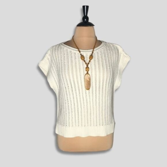 NWOT Frye Crochet Top Sweater Vest Cable Knit Cap Sleeveless Open Off-White sz L - Picture 1 of 12